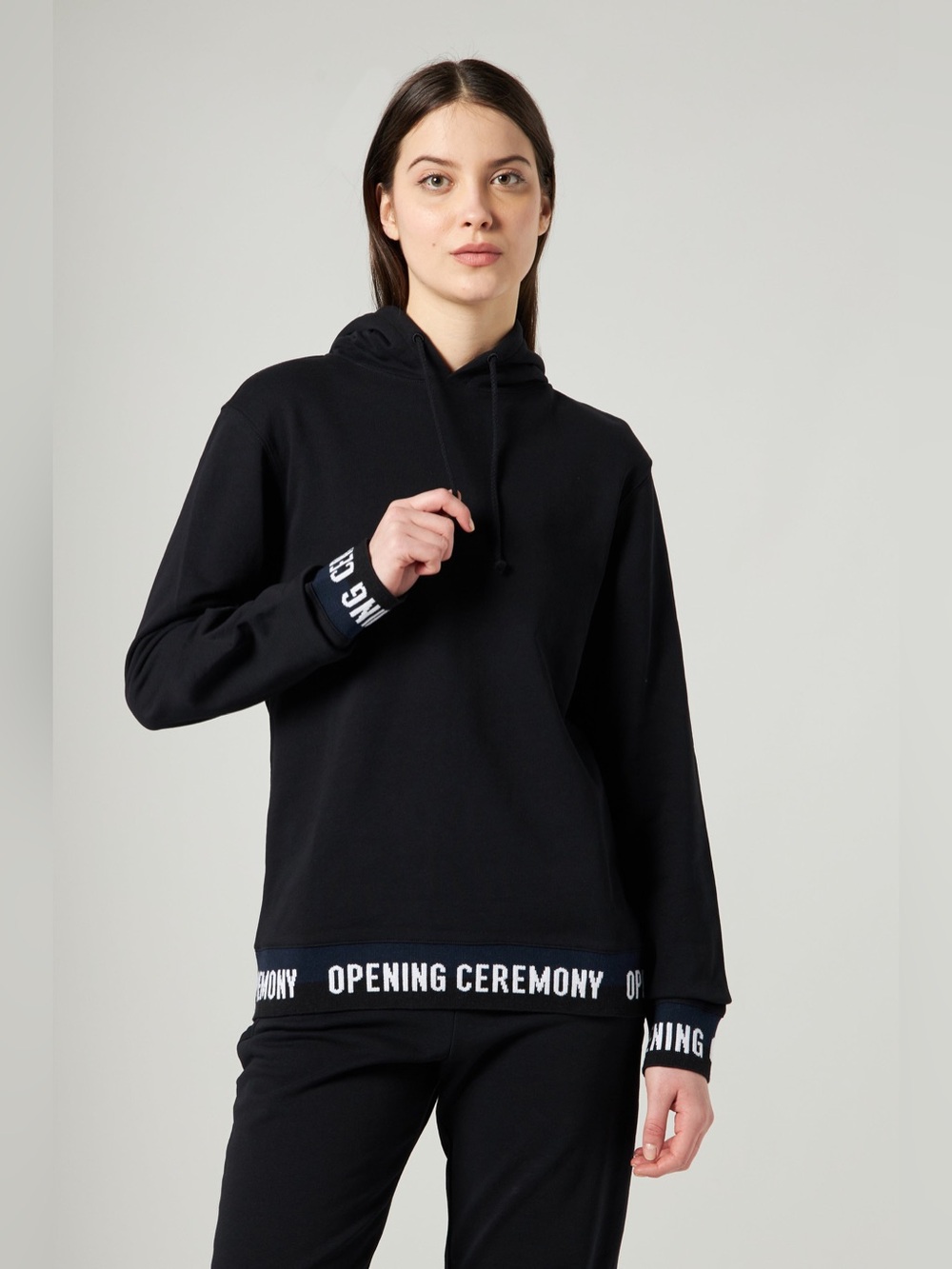 Opening Ceremony Black Logo-Trim Pullover Hoodie